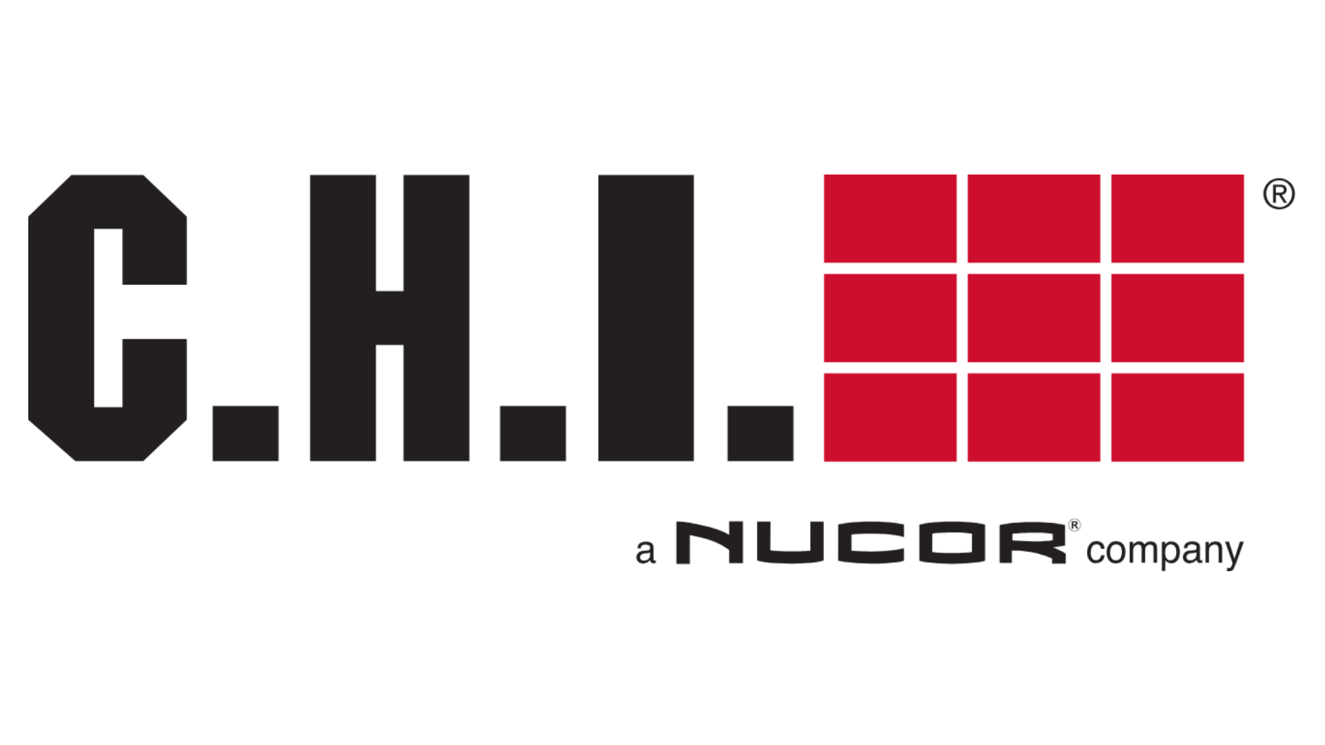 Elite Garage Door Services of Northwest ArkansasThe image shows the C.H.I. Overhead Doors logo, featuring bold black letters and a red grid design. This brand is known for its overhead garage doors, emphasizing quality in garage door service and installation in Northwest Arkansas.