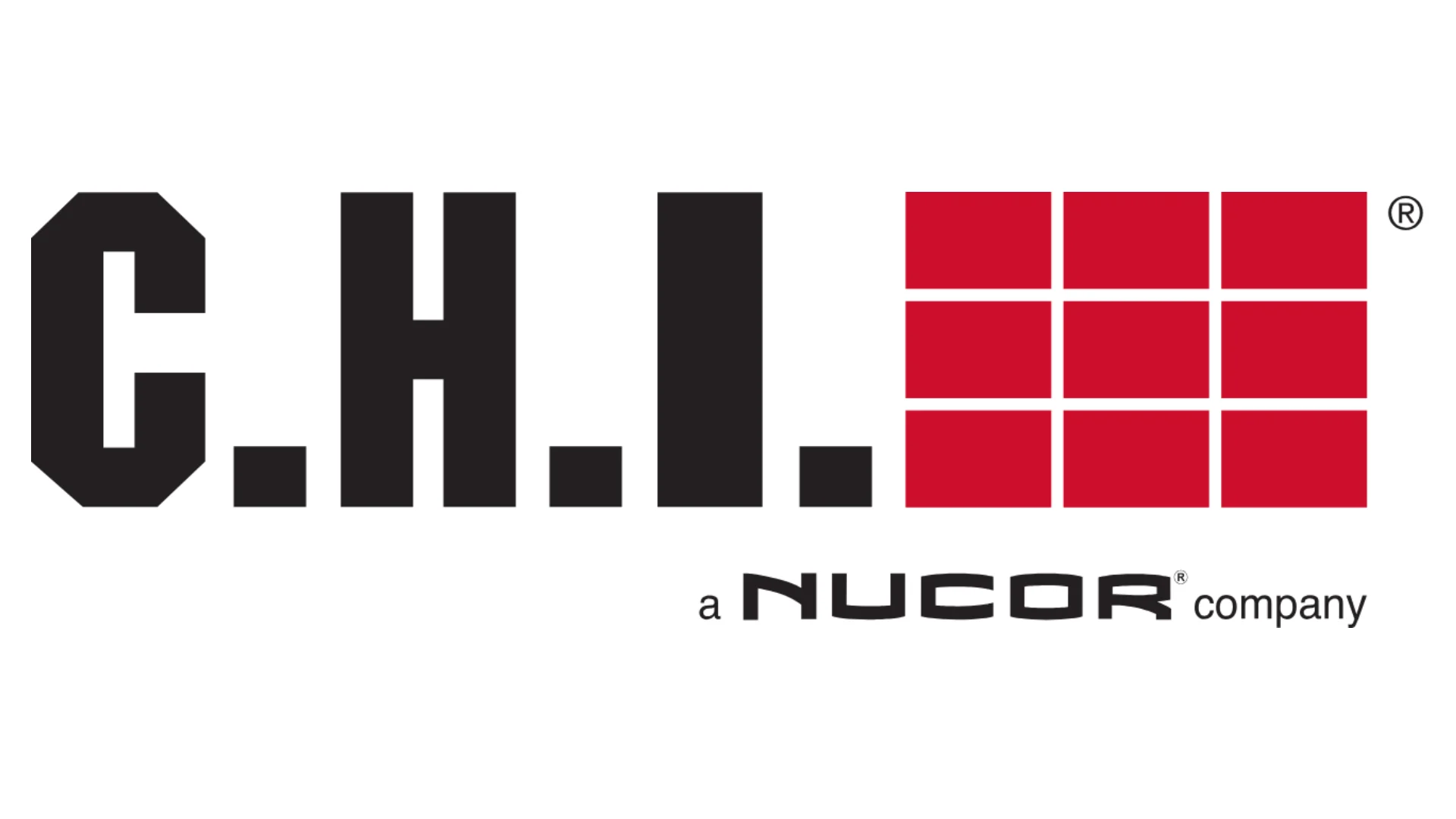 Elite Garage Door Services of Northwest ArkansasThe image shows the C.H.I. Overhead Doors logo, featuring bold black letters and a red grid design. This brand is known for its overhead garage doors, emphasizing quality in garage door service and installation in Northwest Arkansas.